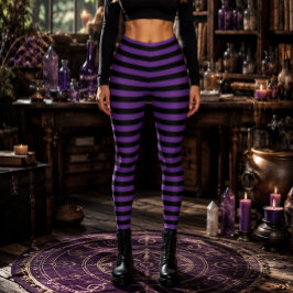 Leggings Bruja Malvada Violeta y Negra Halloween a Rayas