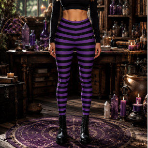 Leggings Bruja Malvada Violeta y Negra Halloween a Rayas