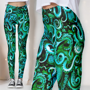 Leggings Bruja Marina Bioluminiscente Kraken Verde y Turq
