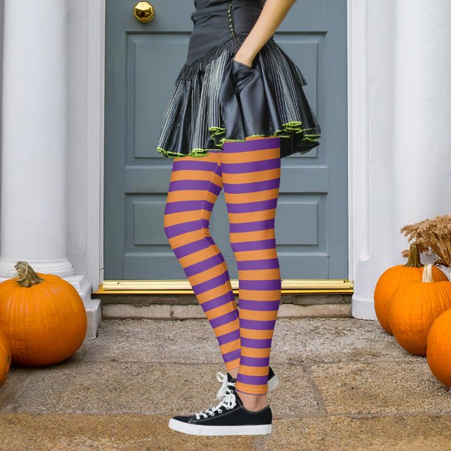 Leggings Bruja morada y Naranja Stripe Bruja malvada Hallow (Subido por el creador)