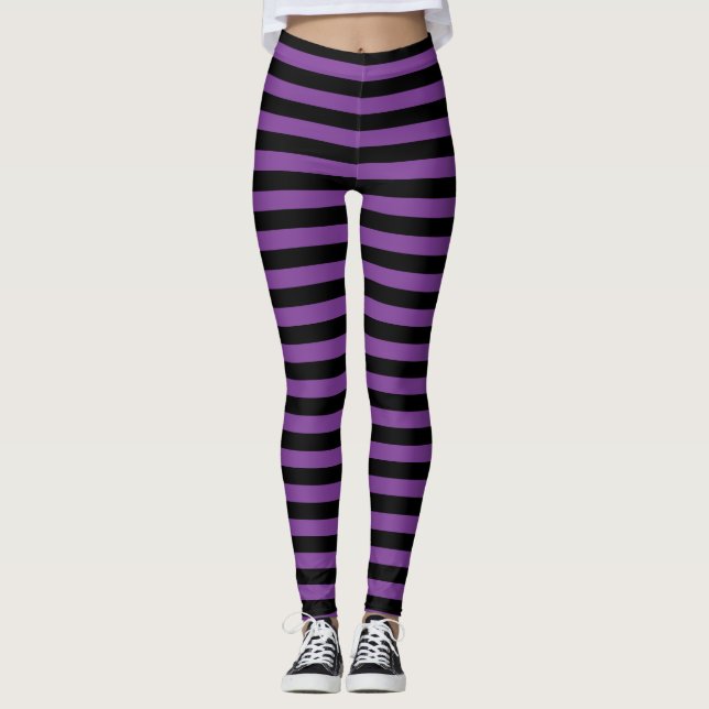 Leggings Bruja morada y negra a rayas de Halloween (Anverso)