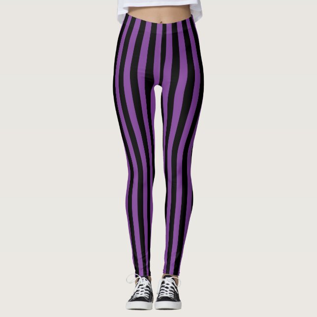 Leggings Bruja morada y negra a rayas de Halloween (Anverso)
