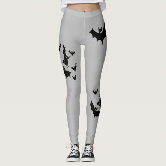 Leggings Bruja voladora de Halloween y murciélagos