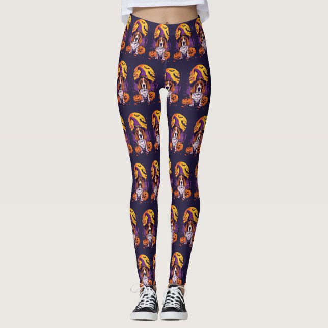 Leggings Bruja Y Calabaza De Halloween Beagle Tocante (Anverso)