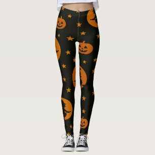 Leggings Brujas voladoras y calabazas flotantes en negro 