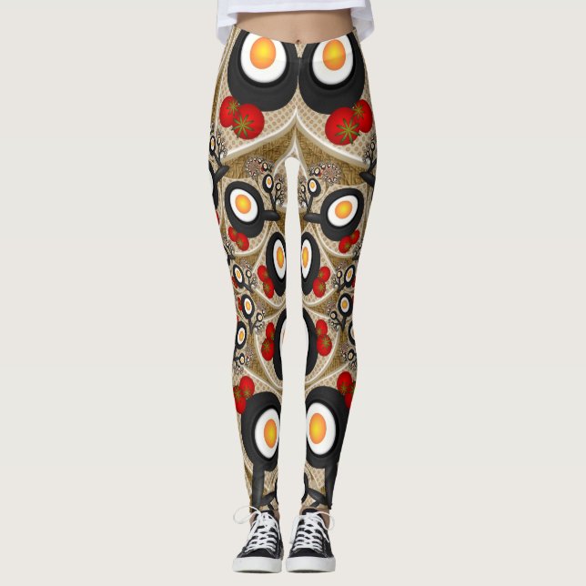 Leggings Brunch Fractal Art Comida divertida, Tomates, Huev (Anverso)