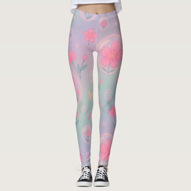 Leggings Bubble Bloom Garden – Pastel Floral Pattern for Gi (Anverso)