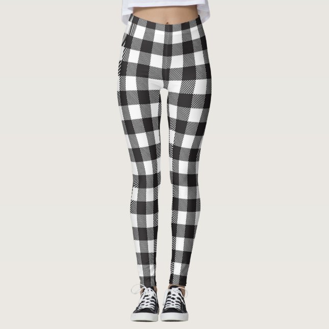 Leggings Búfalo blanco y negro Gingham Check Holiday (Anverso)