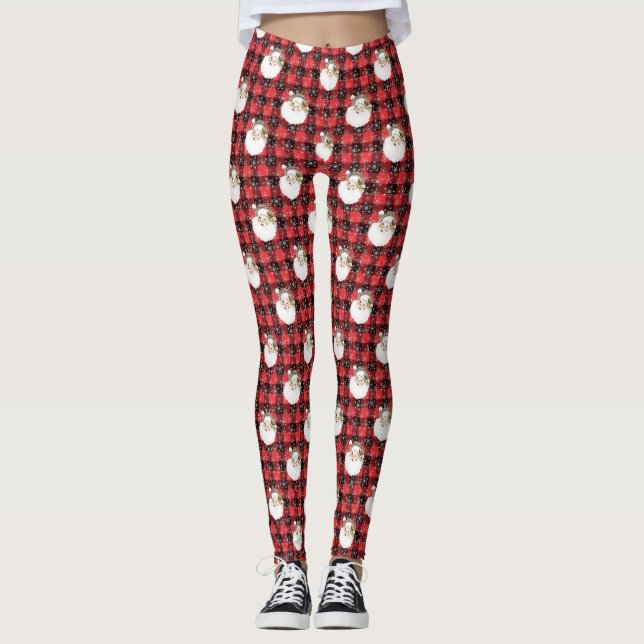 Leggings Bufalo de Santa con copas de nieve y estrellas (Anverso)