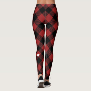 Leggings Búfalo negro rojo rubio con corazón blanco