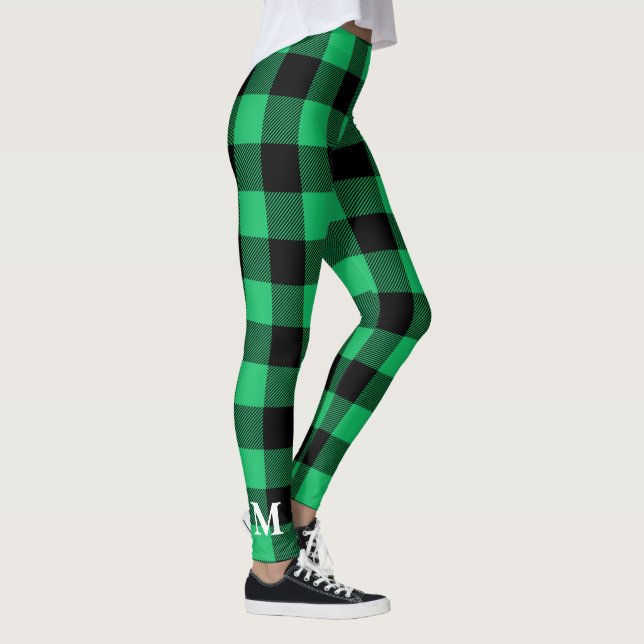 Leggings Búfalo verde y negro Check Gingham Holiday Le (Derecha)