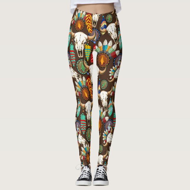 Leggings Buffalo Skull Native American Emblem (Anverso)