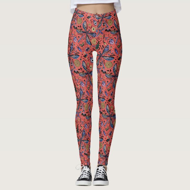 Leggings Bugs de garabatos en rojo coral (Anverso)