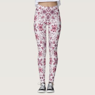 Leggings Bugs, magenta oscuro y rosa sobre blanco