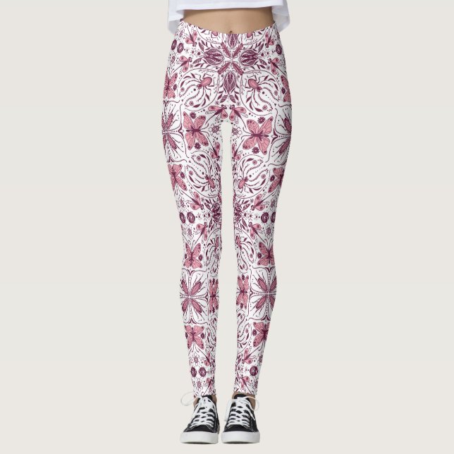 Leggings Bugs, magenta oscuro y rosa sobre blanco (Anverso)