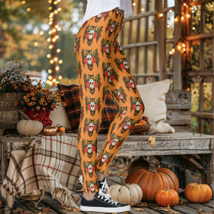 Leggings Búho de cráneo de azúcar vibrante con rosas rojas
