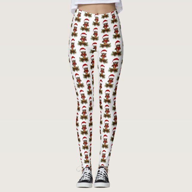 Leggings Búho De Navidades Cutos En La Rama De Pino (Anverso)