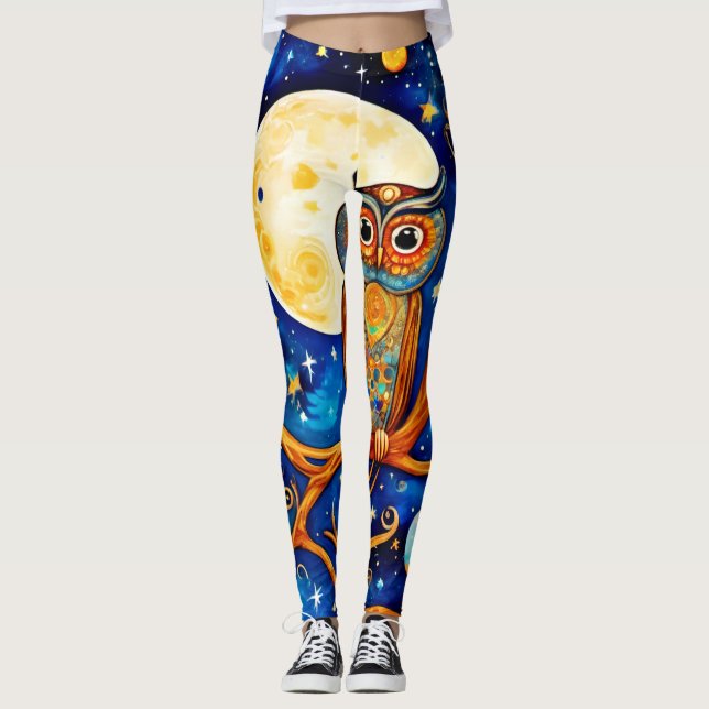 Leggings Búhos Celestiales Caprichosos: Estrellas, Luna, Pl (Anverso)