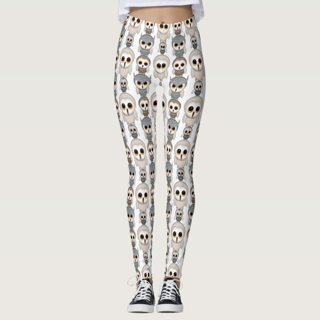 Leggings Búhos Lindos Patrón En Blanco (Anverso)