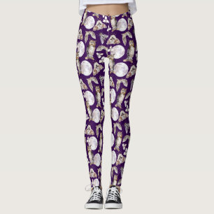 Leggings Búhos Polillas Luna Llena En Púrpura