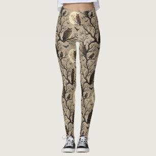 Leggings Búhos y luna de Halloween vintage