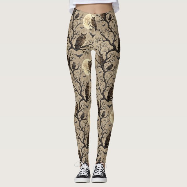 Leggings Búhos y luna de Halloween vintage (Anverso)