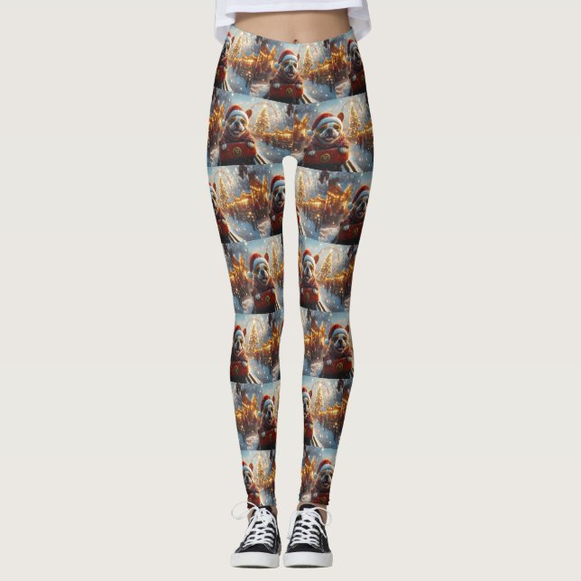 Leggings Bull Terrier Perro Montaña Rusa Navidad (Anverso)
