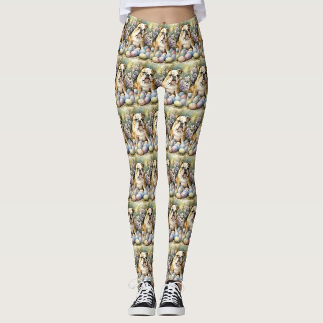 Leggings Bulldog con huevos de Pascua Fiesta (Anverso)