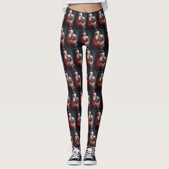 Leggings Bulldog Con Navidades Festividades De Santa Claus (Anverso)