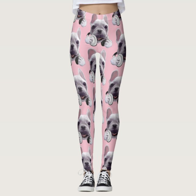 Leggings Bulldog francés con Ilustracion de audífonos (Anverso)