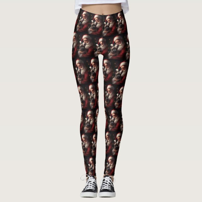 Leggings Bulldog francés con Navidades festivos de Santa Cl (Anverso)