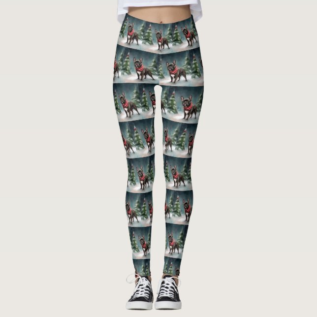 Leggings Bulldog Francés en Navidad con Nieve (Anverso)