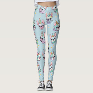 Leggings Bulldog francés lindo Patrón Pastel de Unicornio