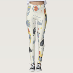 Leggings Bulldog francés: Repetición Floral Escandinava.