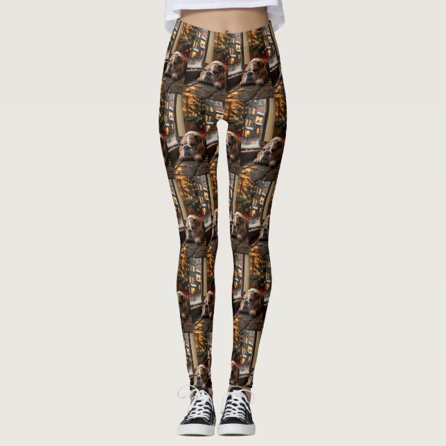 Leggings Bulldog with Christmas Lights Holiday (Anverso)