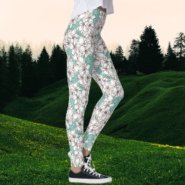 Leggings Bunch de Flora Blanca Aqua Marrón Verde azulado