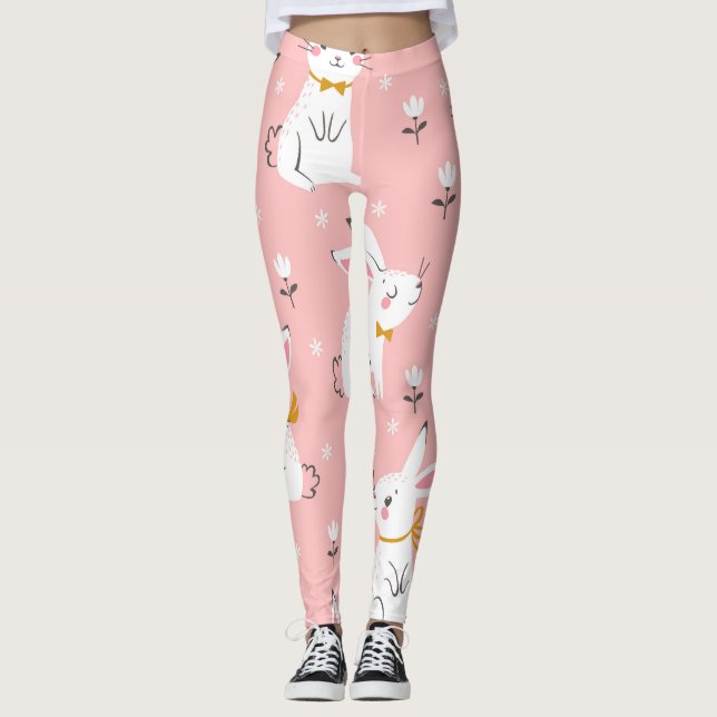 Leggings Bunnies blancos: Floral sin foco (Anverso)