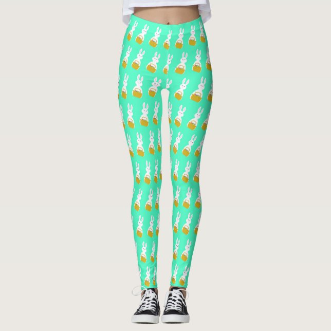 Leggings Bunnies de Pascua con cesta de huevos (Anverso)