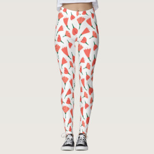 Leggings Buqué tulipán rojo esparcido en blanco cremoso