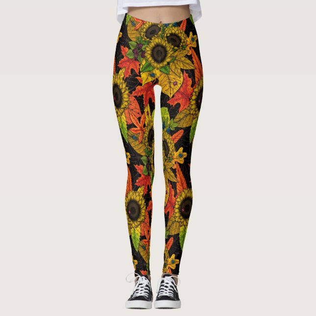Leggings Buquet de otoño sobre negro (Anverso)
