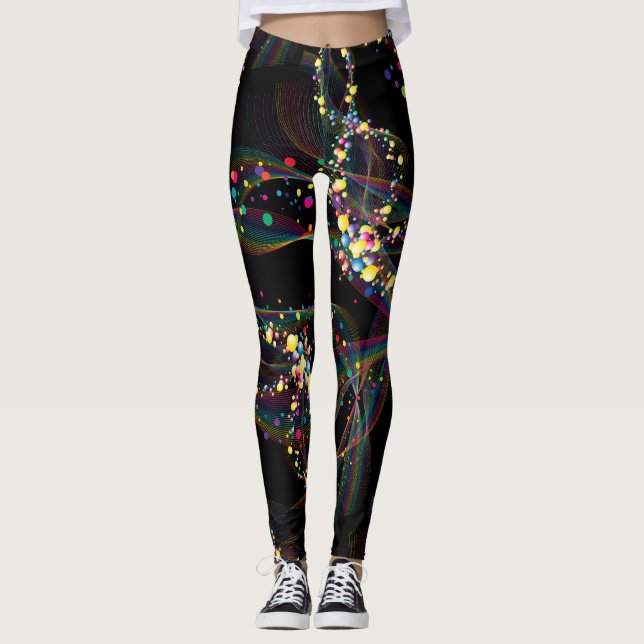 Leggings Burbujas giratorias en un patrón multicolor Negro  (Anverso)