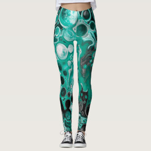 Leggings Burbujas verde azuladas y negras Células de arte f