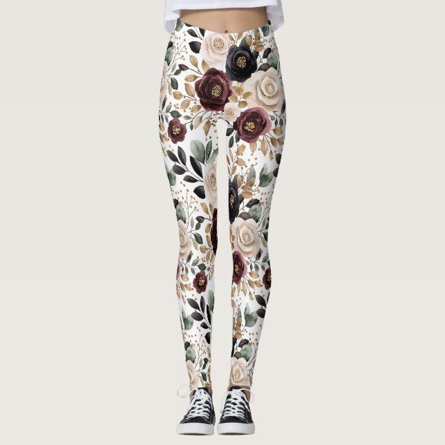Leggings Burgundy Cream Black Floral (Anverso)
