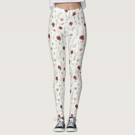 Leggings Burgundy Cream Flowers