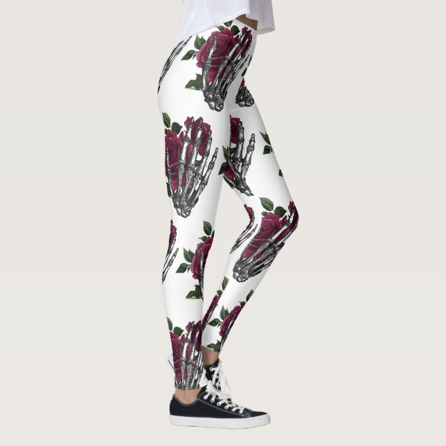 Leggings Burgundy Floral Esqueleto Mano Gótico (Derecha)