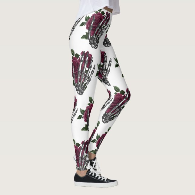 Leggings Burgundy Floral Skeleton Hand Gothic (Derecha)