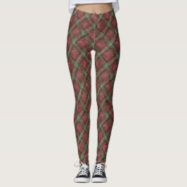Leggings Burgundy Red Green Plaid