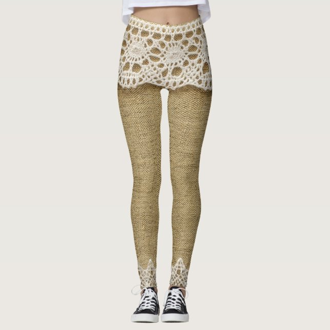 Leggings Burlap, textura de tela de encaje. (Anverso)