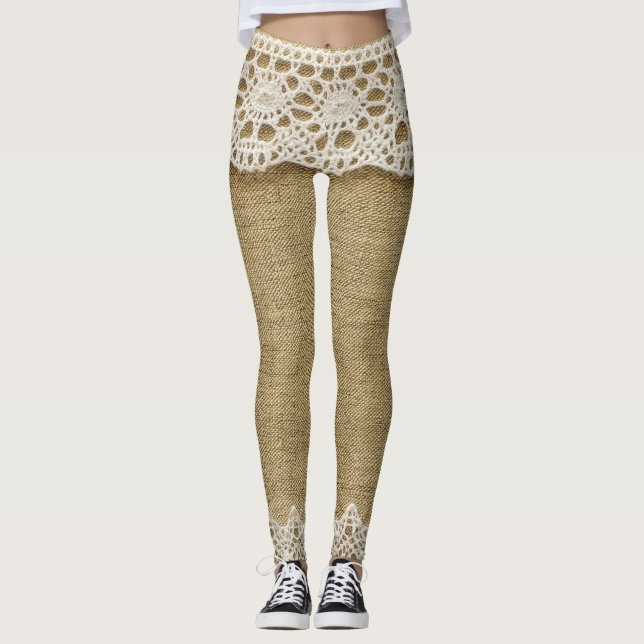 Leggings Burlap, textura de tela de encaje. (Anverso)
