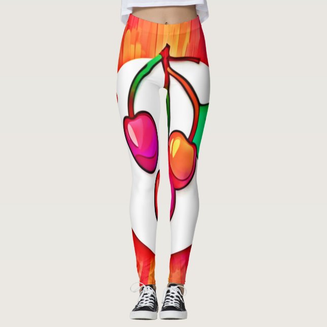 Leggings Burst de arte pop de cereza (Anverso)